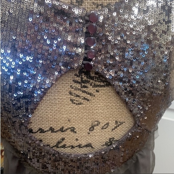 Free People Mirror Mirror Dark Taupe Sequin Lace Tulle Sleeveless Top Size S - Picture 8 of 10
